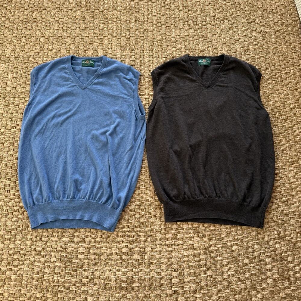 Set Of (2) Alan Paine England 100% Merino Wool V Neck Sweaters Men’s EU 54